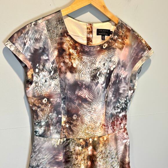 Ted Baker Mecia Sequin Print Fit & Flare Dress - size 3 (US 8) - Picture 3 of 8